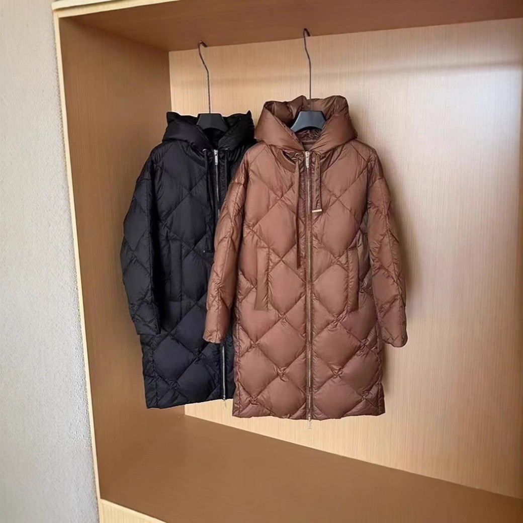 Chaqueta clásica de plumas con entramado de diamantes para mujer, gruesa