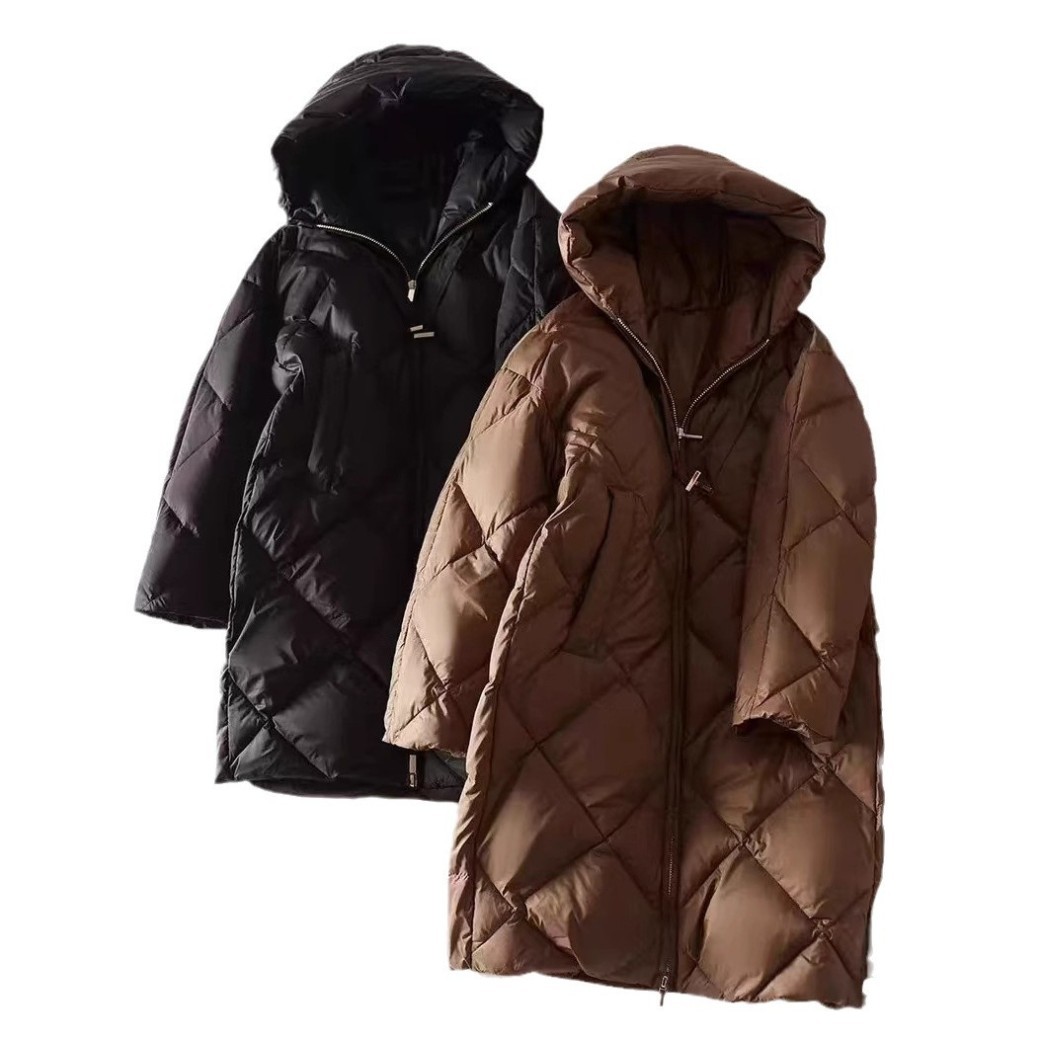 Chaqueta clásica de plumas con entramado de diamantes para mujer, gruesa