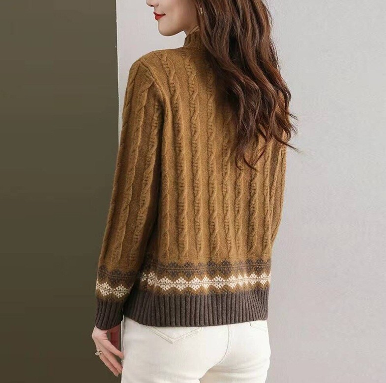 Suéter de mujer otoño e invierno nuevo cuello alto medio giro camisa de color a juego