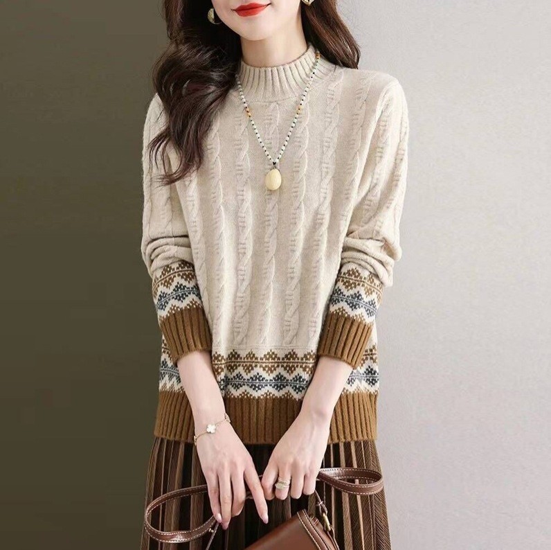 Suéter de mujer otoño e invierno nuevo cuello alto medio giro camisa de color a juego