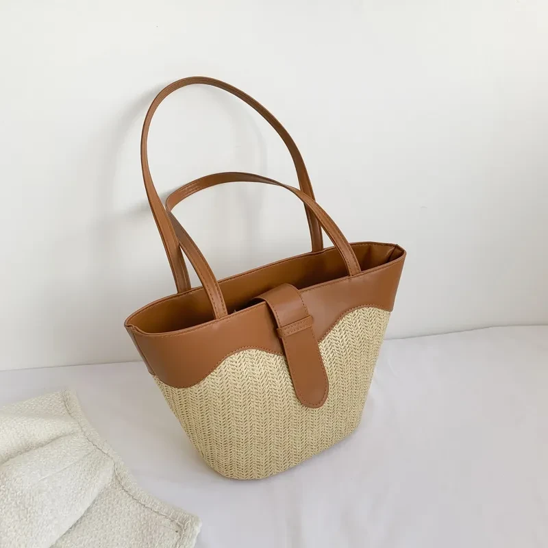 Bolso de mano de patchwork tejido de gran capacidad para mujer