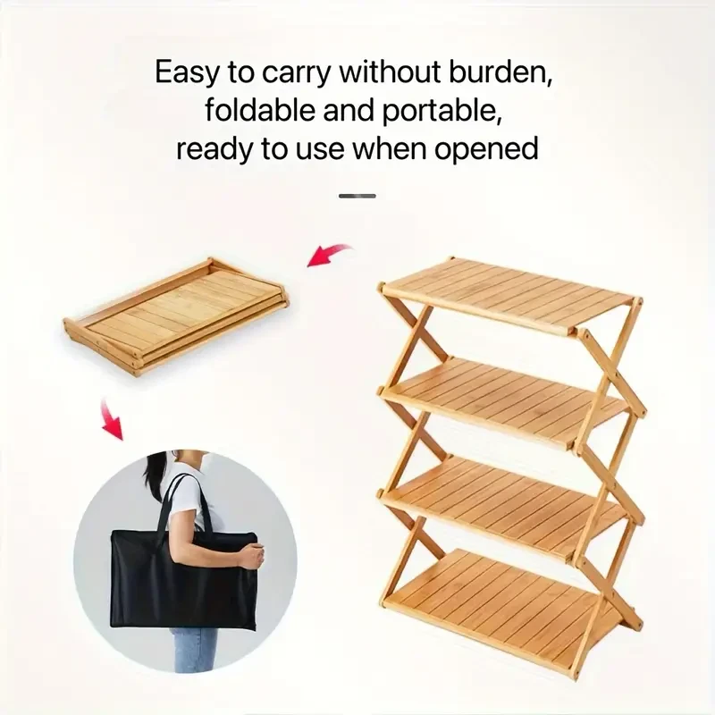 Estante de almacenamiento plegable portátil de bambú