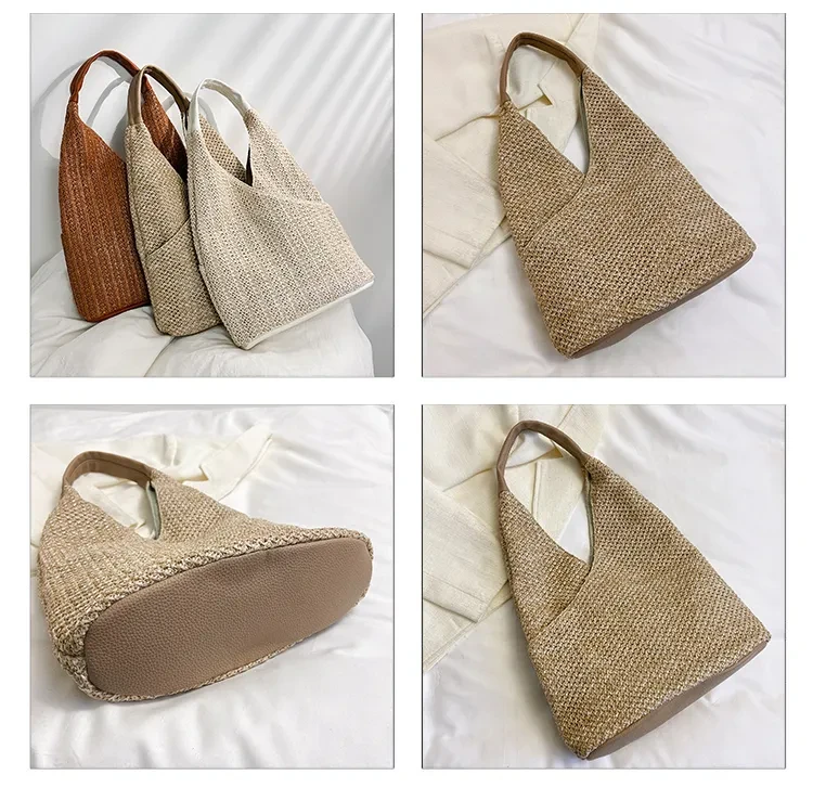 Bolso de paja tejido de verano de gran capacidad para mujer