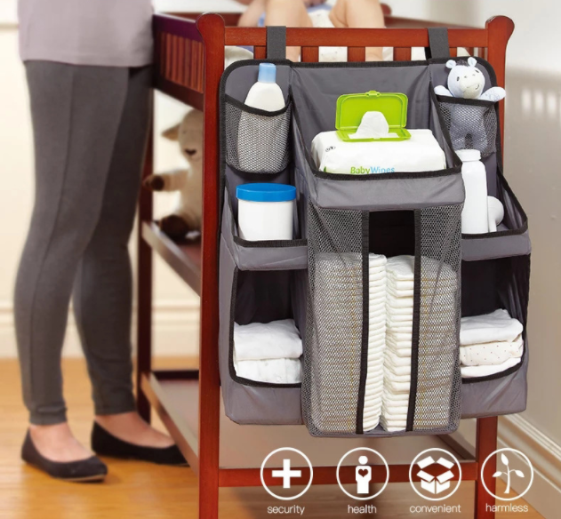 Organizador de pañales para bebé para cuna: organizador de guardería y almacenamiento para artículos esenciales para bebés.