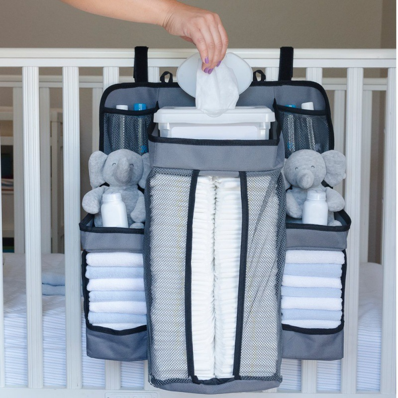 Organizador de pañales para bebé para cuna: organizador de guardería y almacenamiento para artículos esenciales para bebés.