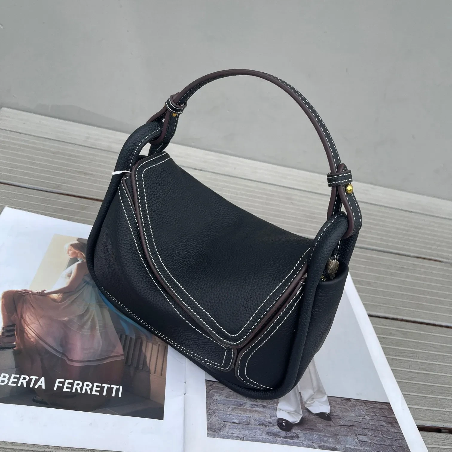 Bolso bandolera de piel de vaca con diseño geométrico para mujer, primavera y verano