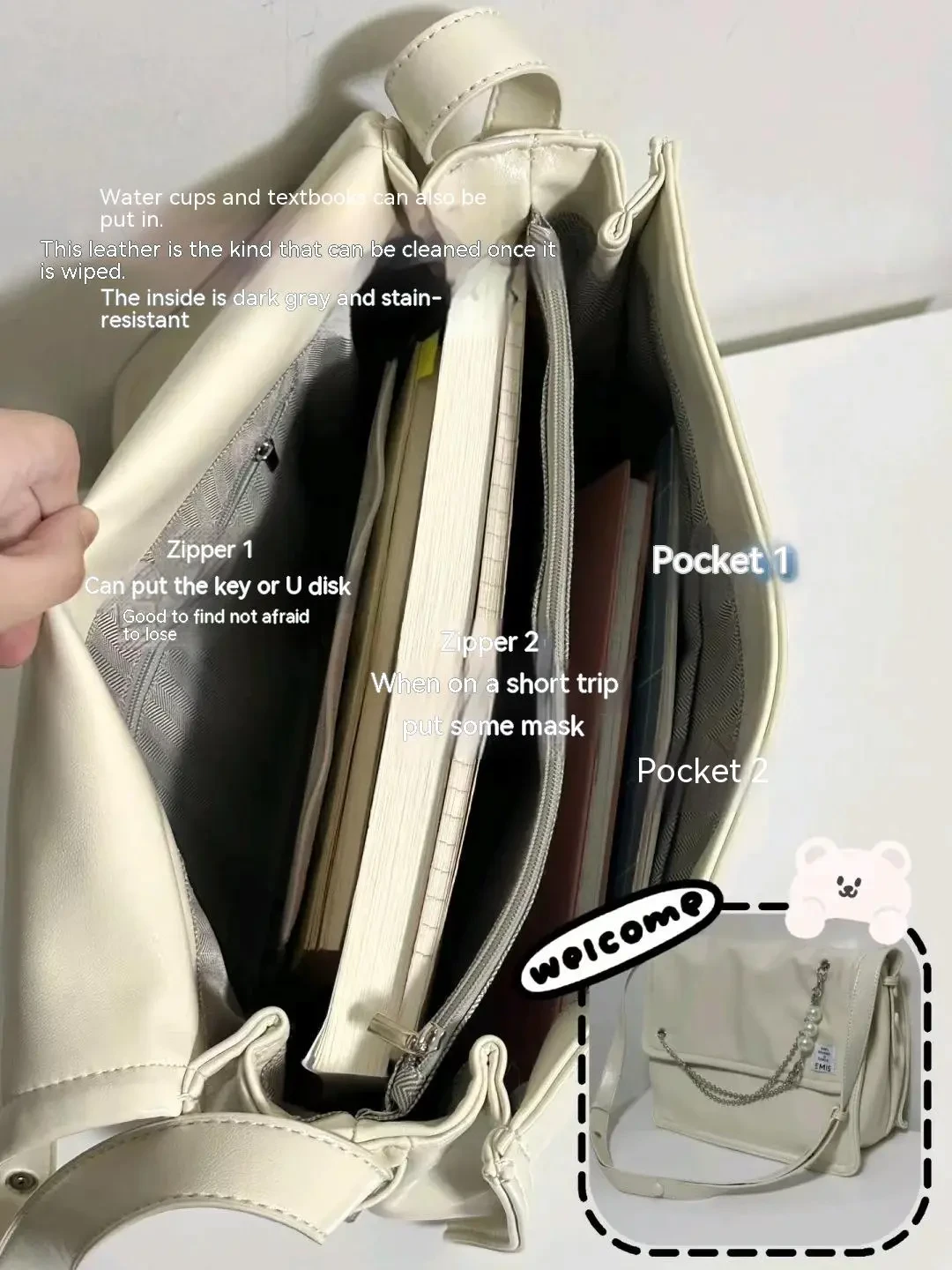 Bolso bandolera de hombro a juego con cadena de perlas para viajeros