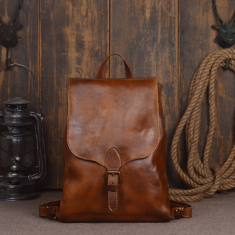 Bolso de cuero curtido vegetal con capa de cabeza de moda para hombre, color pulido a mano, mochila de dama personalizada, bolso de computadora de gran capacidad
