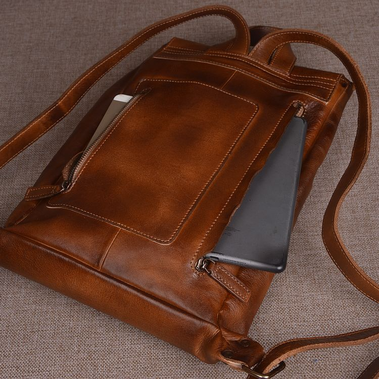 Bolso de cuero curtido vegetal con capa de cabeza de moda para hombre, color pulido a mano, mochila de dama personalizada, bolso de computadora de gran capacidad