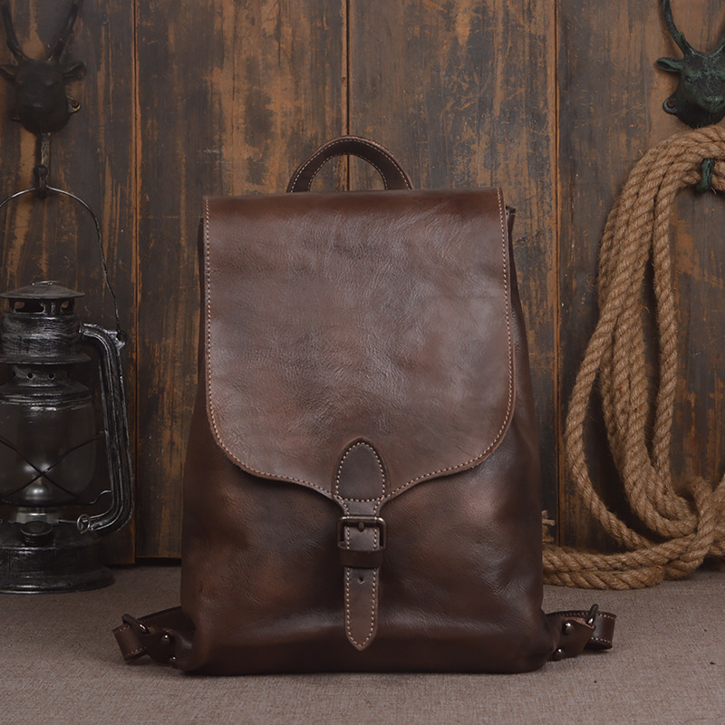 Bolso de cuero curtido vegetal con capa de cabeza de moda para hombre, color pulido a mano, mochila de dama personalizada, bolso de computadora de gran capacidad
