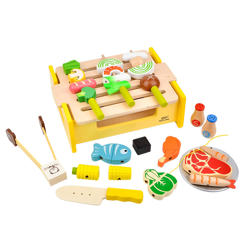 Casa de juego de madera, cocina, barbacoa, juguete de cocina, mini almacenamiento de alimentos magnético, barbacoa, rompecabezas, juguete de iluminación, regalo