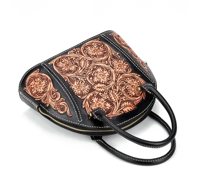 Bolso tote multiusos de piel con puntera de concha para mujer