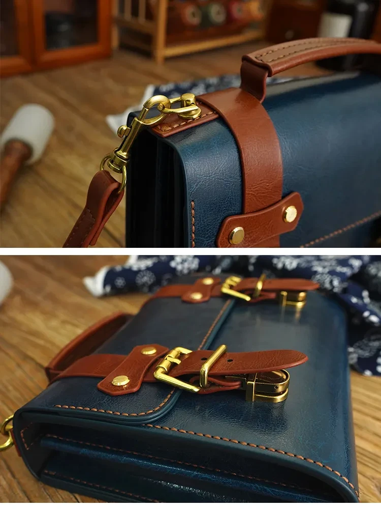 Bolso bandolera de piel auténtica para mujer, hecho a mano, con materiales de bricolaje