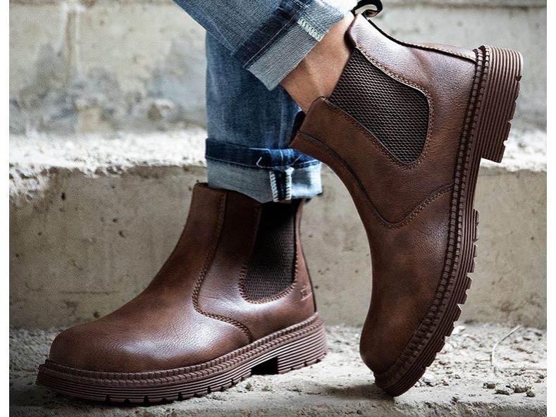 Zapatos de trabajo con punta de acero, talla 5-13, sin cordones, de seguridad, de cuero engrasado, resistentes a perforaciones