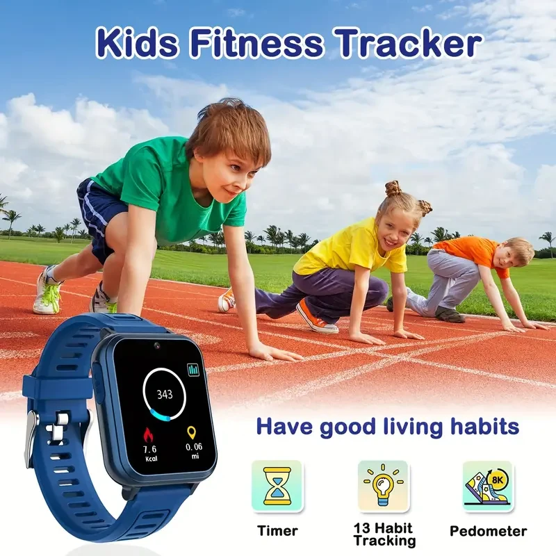 [1 reloj inteligente para niños con música y cámara] Reloj inteligente para niños, regalo educativo con música, video, cámara, luz LED, 24 juegos de ingenio, pantalla táctil HD, modos deportivos, varios colores, con carga USB, batería recargable de 400 mA