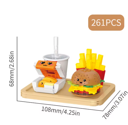 Bloques de construcción de hamburguesas, 261 piezas, papas fritas, pollo frito, modelos de ladrillos, juego de comida rápida de dibujos animados, juguetes para niños, regalos para niños