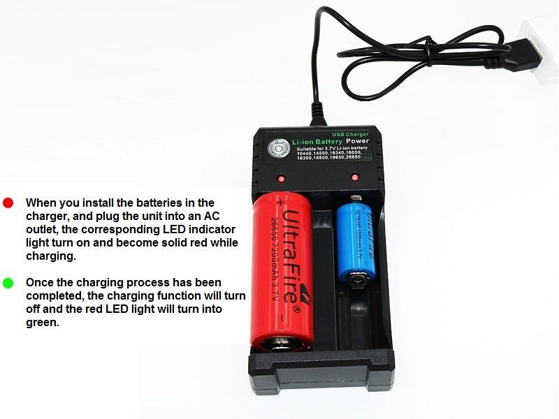 Cargador USB para batería recargable 18650 de 2 ranuras