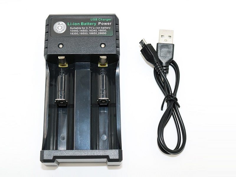 Cargador USB para batería recargable 18650 de 2 ranuras