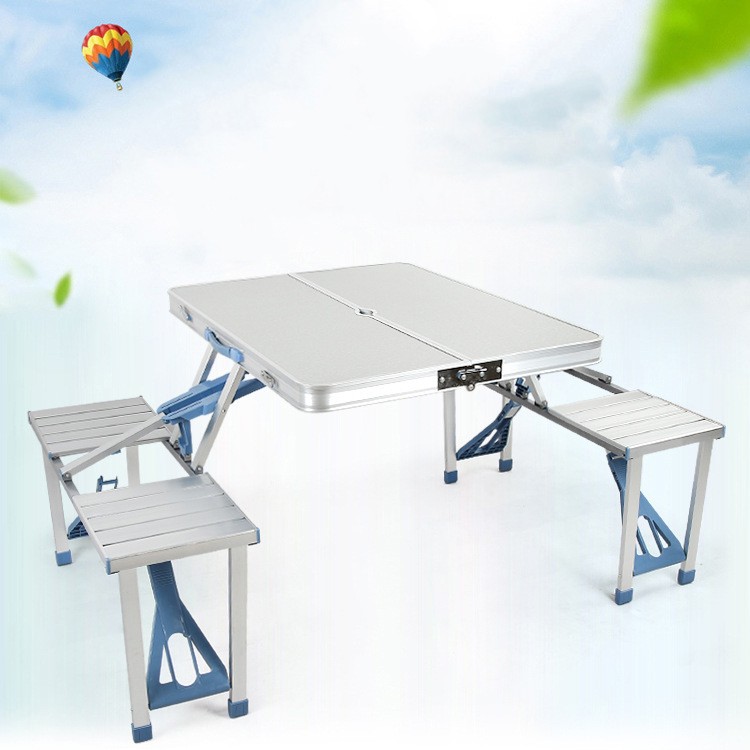Mesa y silla plegables de una pieza para exteriores, de aleación de aluminio, venta al por mayor, para barbacoas, camping, mesa y silla portátiles de aleación de aluminio.