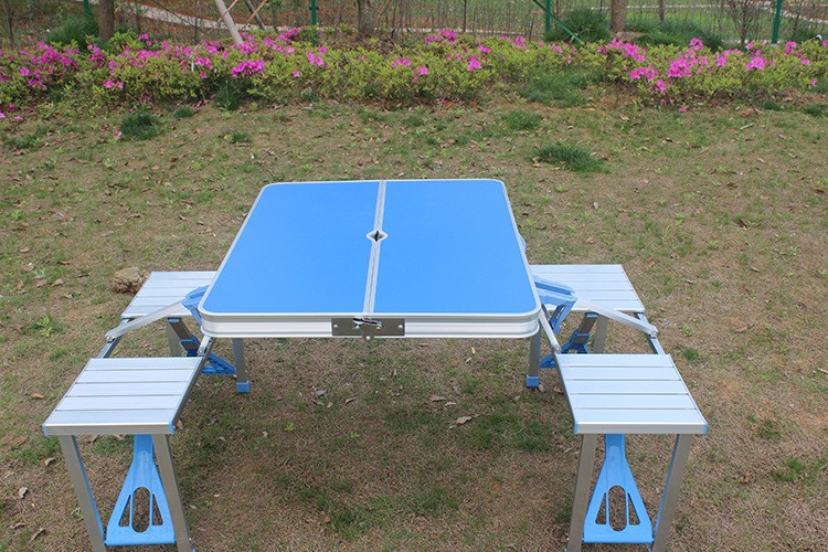 Mesa y silla plegables de una pieza para exteriores, de aleación de aluminio, venta al por mayor, para barbacoas, camping, mesa y silla portátiles de aleación de aluminio.