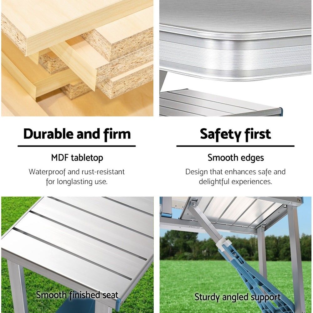 Mesa y silla plegables de una pieza para exteriores, de aleación de aluminio, venta al por mayor, para barbacoas, camping, mesa y silla portátiles de aleación de aluminio.