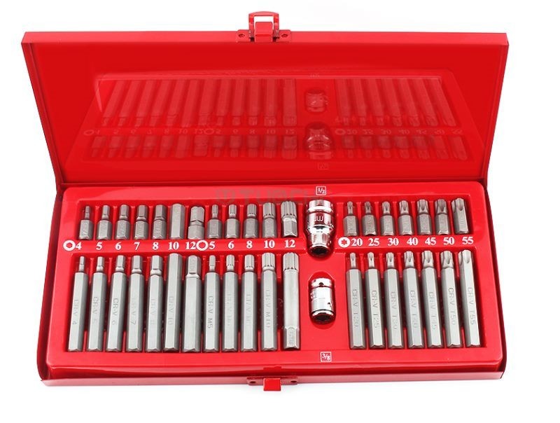 Juego de 40 brocas para destornilladores de vástago hexagonal con estuche metálico