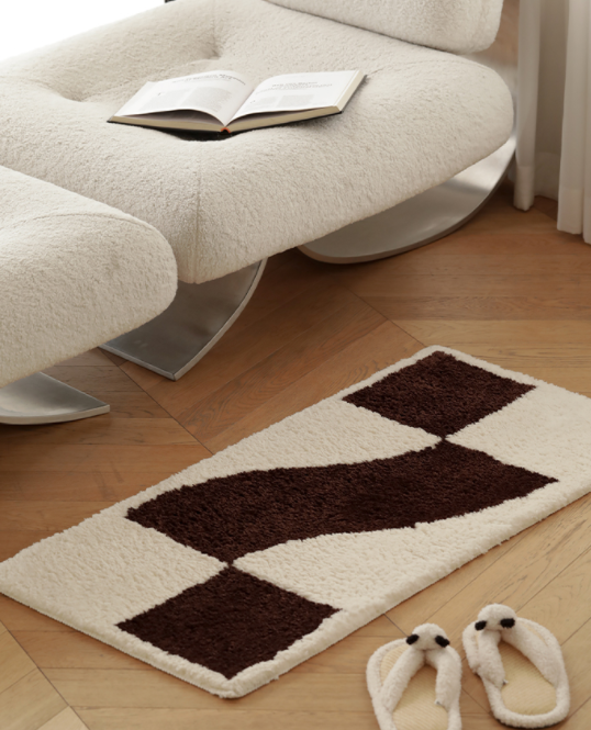 Alfombra sencilla a cuadros con diseño flocado para decoración del hogar