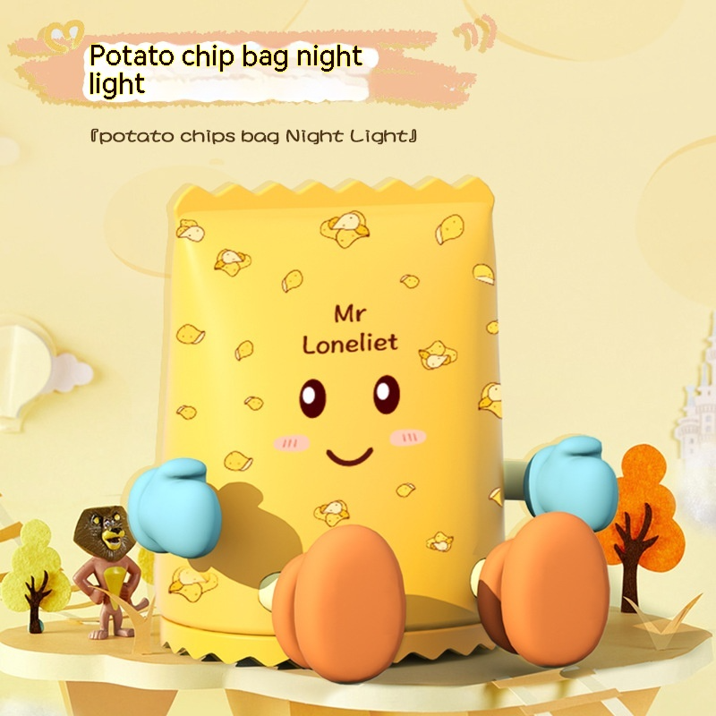 Lámpara de noche pequeña con forma de papas fritas, sensor de protección ocular para dormitorio, decoración del hogar