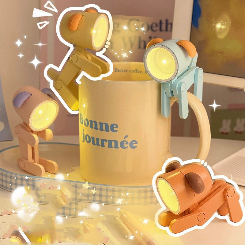 Lindo mini adorno de escritorio con luz nocturna, adorno creativo de cachorro de dibujos animados