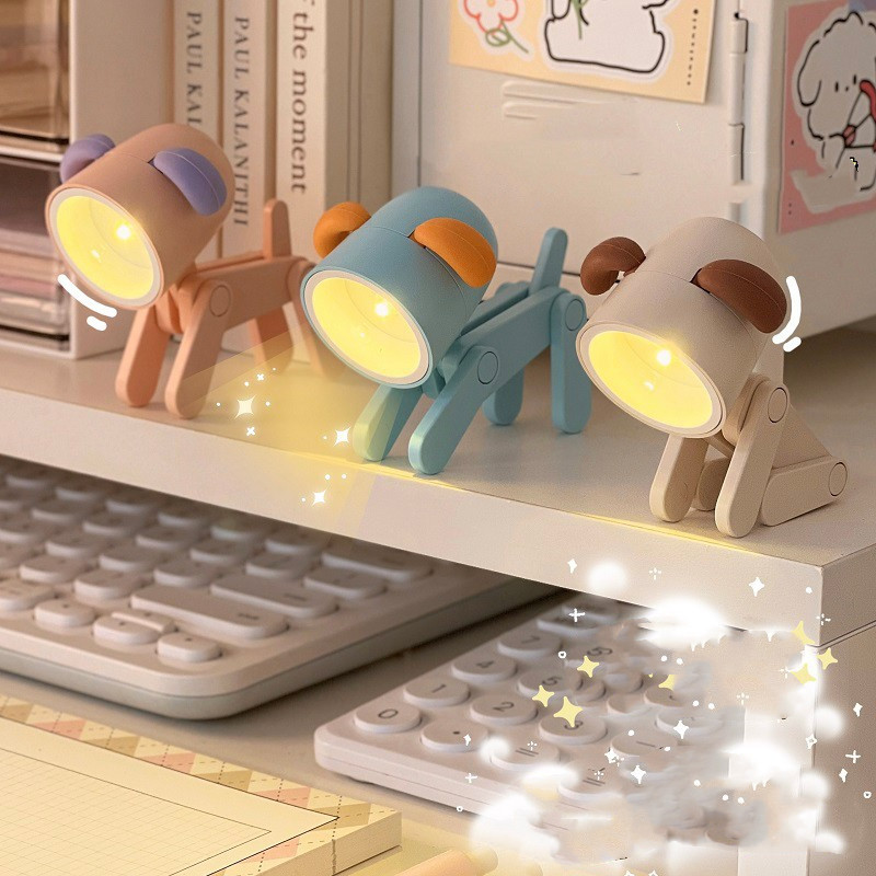 Lindo mini adorno de escritorio con luz nocturna, adorno creativo de cachorro de dibujos animados