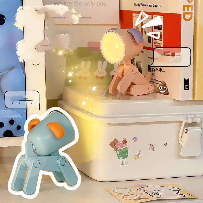 Lindo mini adorno de escritorio con luz nocturna, adorno creativo de cachorro de dibujos animados