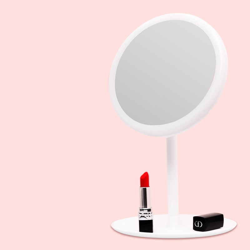 Espejo de tocador plegable con compensación de luz LED y lámpara de mesa