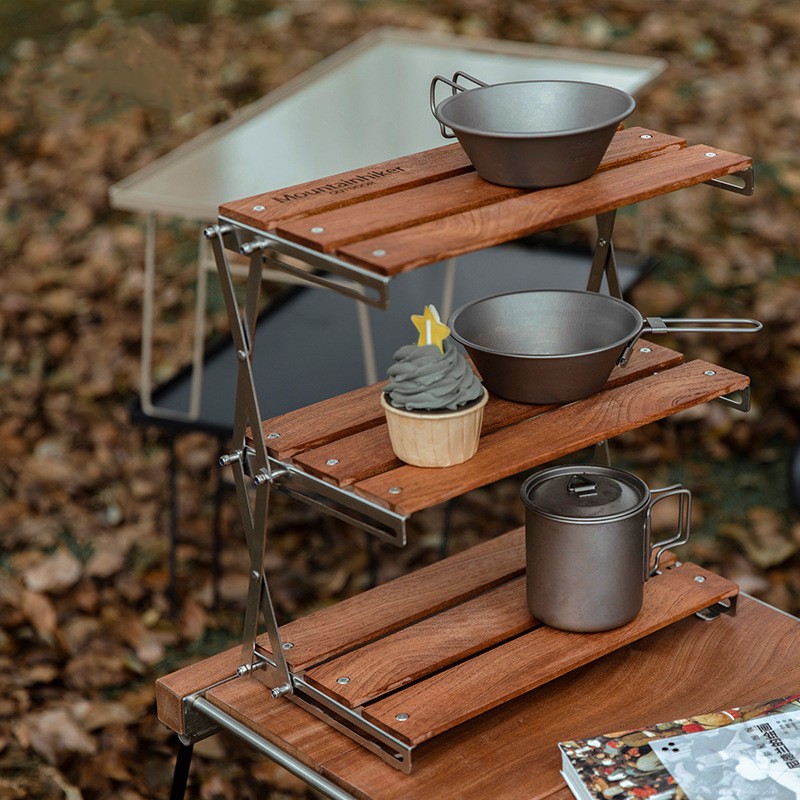 Estante de camping portátil de tres niveles para exteriores, fácil de transportar, plegable, para picnic, camping, barbacoa, mesa plegable