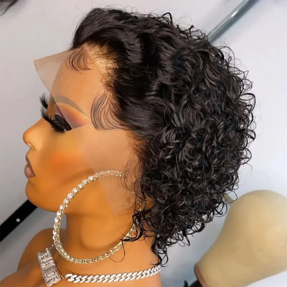 Peluca frontal de encaje con cabello real cortado