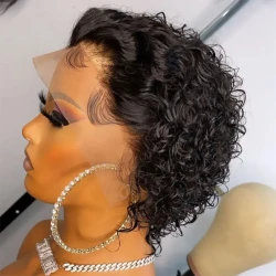Peluca frontal de encaje con cabello real cortado