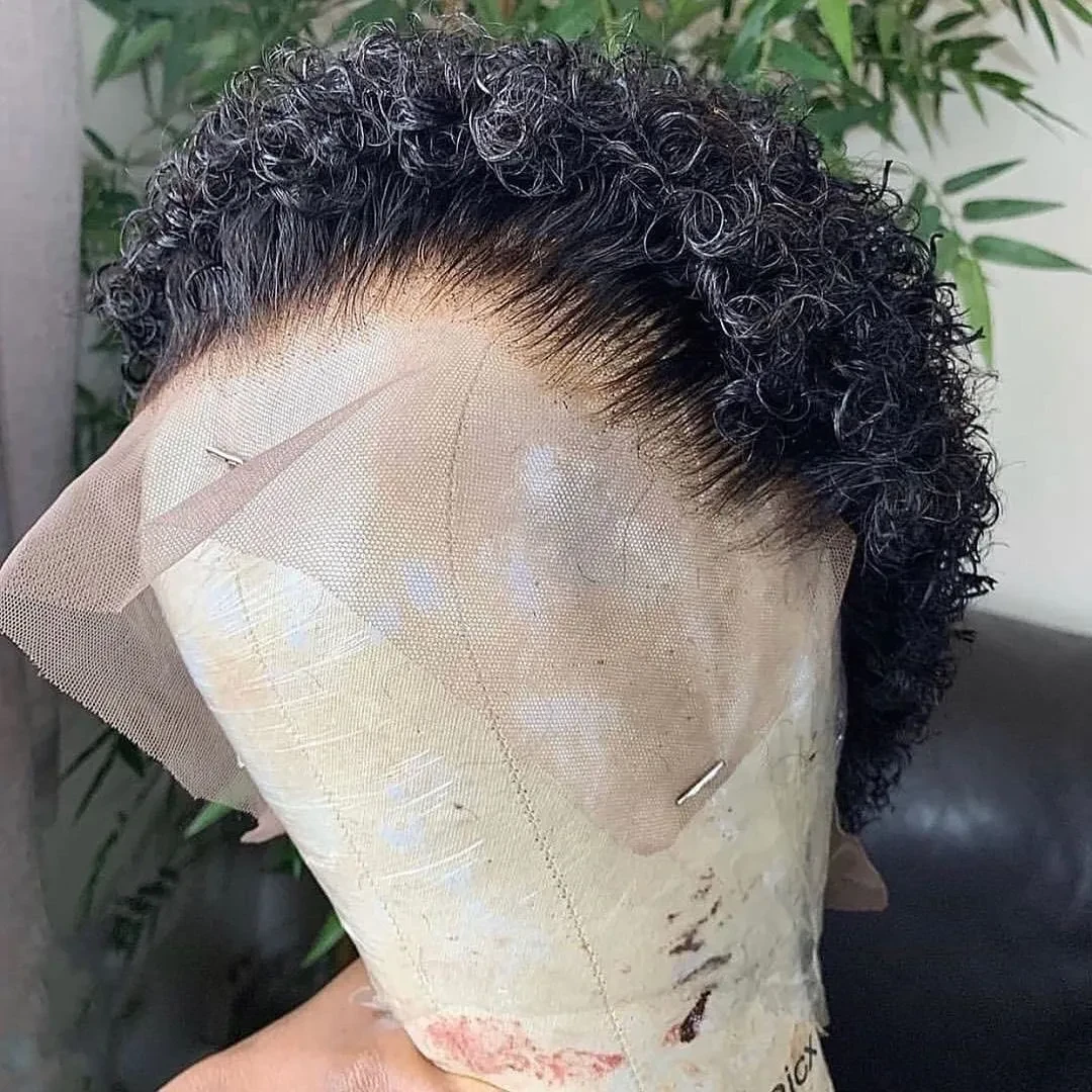 Peluca frontal de encaje con cabello real cortado