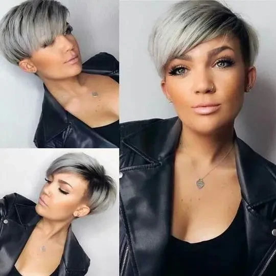 Peluca sintética corta con extensión de cabello, corte pixie, para mujer