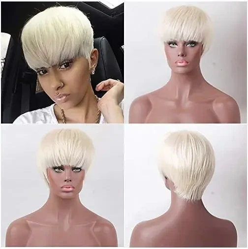 Peluca sintética corta con extensión de cabello, corte pixie, para mujer