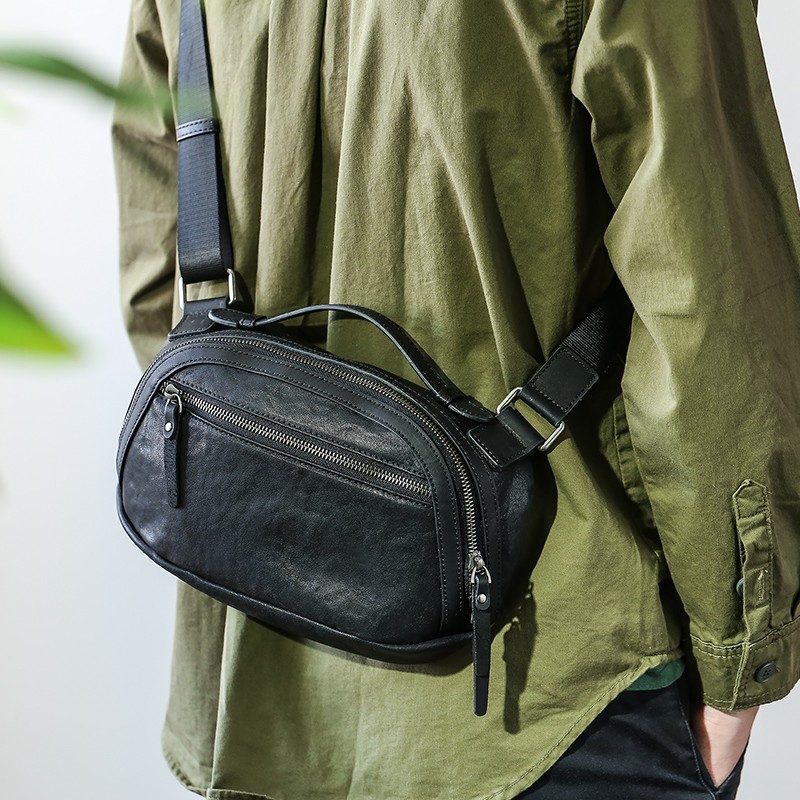 Bolso bandolera de cuero estilo retro informal para hombre