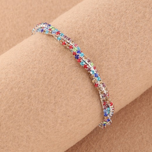 Pulsera de diamantes de imitación multicapa para niña, pulsera de tres capas con cruz de diamantes.