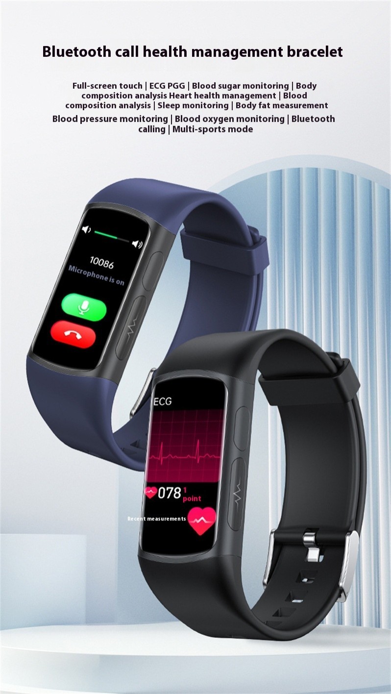 Pulsera inteligente no invasiva, glucosa en sangre, frecuencia cardíaca, oxígeno en sangre, ECG, monitoreo de salud