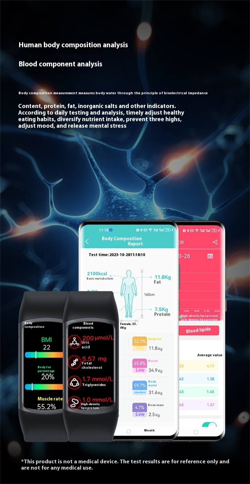 Pulsera inteligente no invasiva, glucosa en sangre, frecuencia cardíaca, oxígeno en sangre, ECG, monitoreo de salud