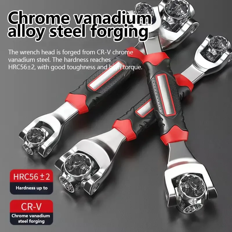 Llave Torx multifunción 8 en 1, acero al cromo-vanadio, agarre antideslizante, herramienta de reparación rotativa multicabezal para desmontar neumáticos de coche, dureza HRC56+2, con mango antideslizante.