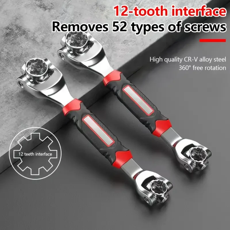 Llave Torx multifunción 8 en 1, acero al cromo-vanadio, agarre antideslizante, herramienta de reparación rotativa multicabezal para desmontar neumáticos de coche, dureza HRC56+2, con mango antideslizante.
