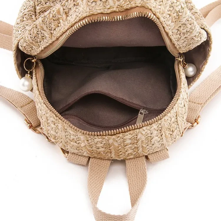 Mochila tejida de moda con bolso de paja
