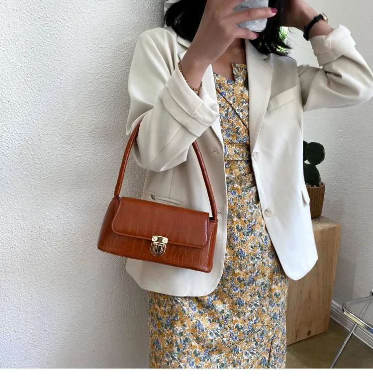Nuevo bolso de hombro bajo el brazo con estampado de piedras a juego, estilo coreano, moderno