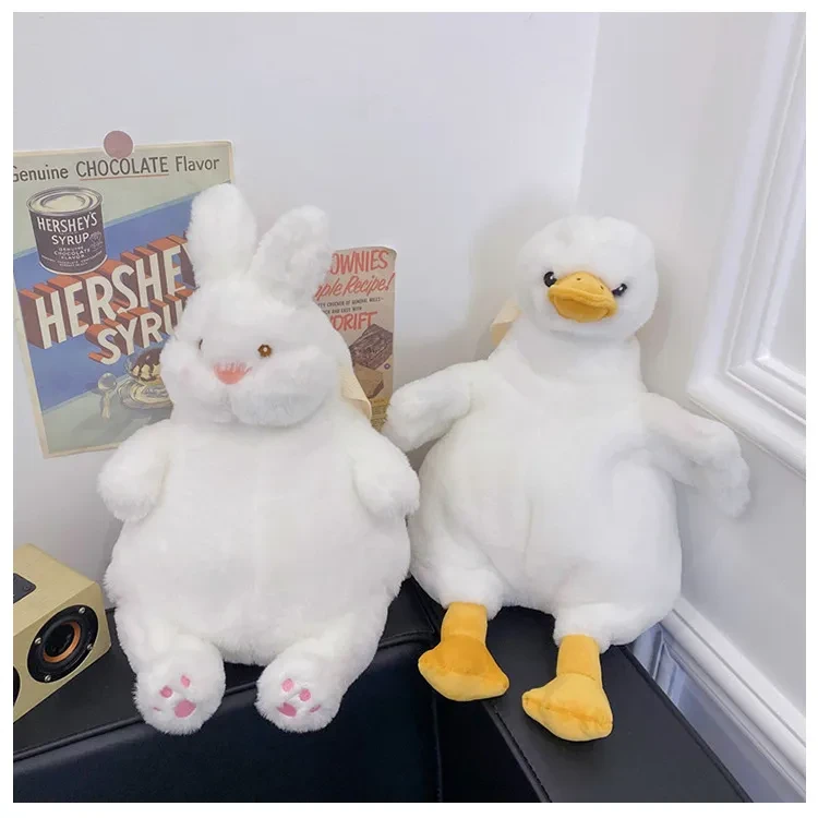 Mochila pequeña y bonita de peluche con forma de patito y conejo para mujer