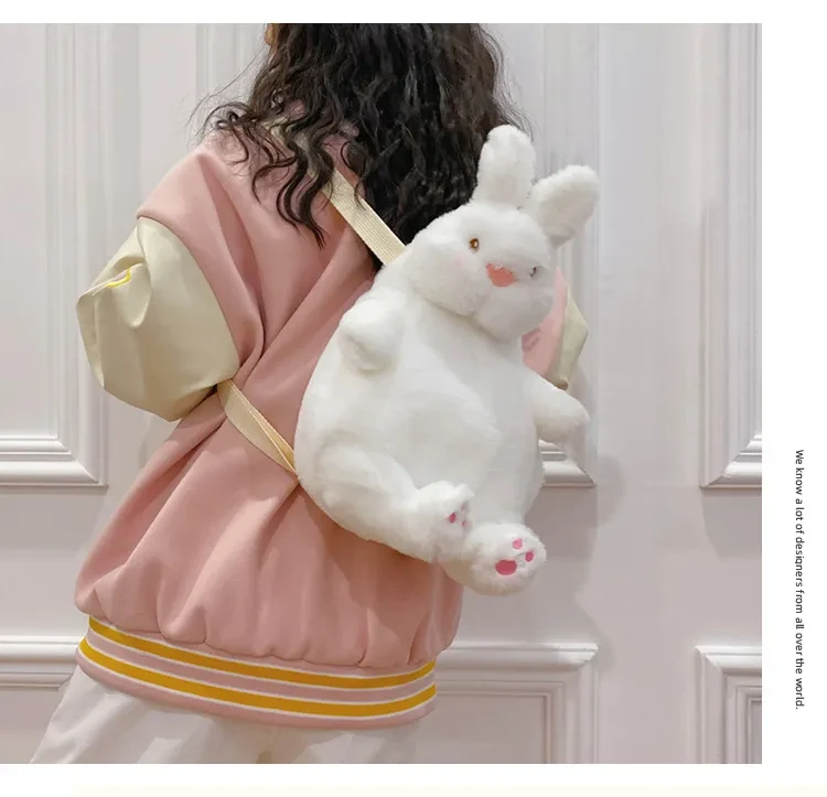 Mochila pequeña y bonita de peluche con forma de patito y conejo para mujer
