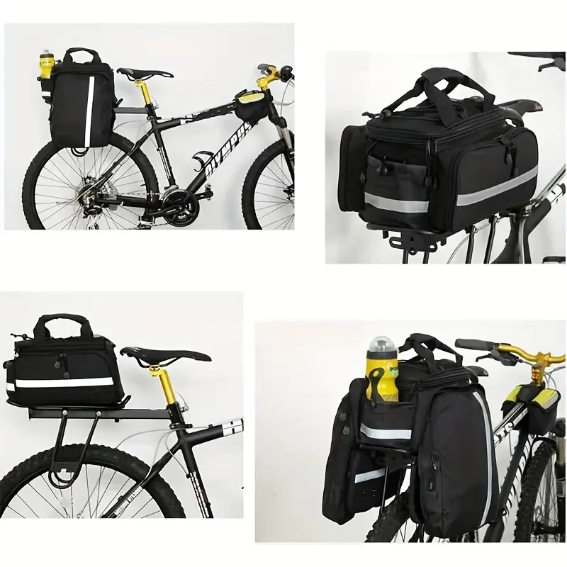 Alforja trasera de bicicleta de montaña de nailon negro con correa ajustable: bolsa de sillín de ciclismo para exteriores duradera y fácil de colocar, perfecta para acampar y hacer senderismo.