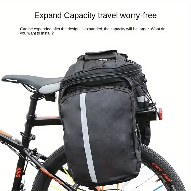 Alforja trasera de bicicleta de montaña de nailon negro con correa ajustable: bolsa de sillín de ciclismo para exteriores duradera y fácil de colocar, perfecta para acampar y hacer senderismo.